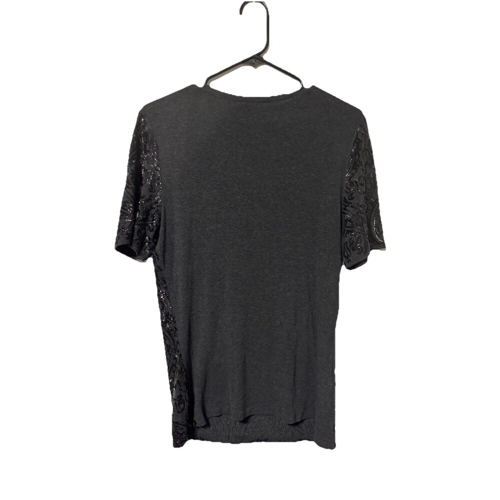 Tory Burch Arabesque Gillian Sequin Tee Shirt Short-Sleeve M Gray Black Women's - Picture 6 of 6